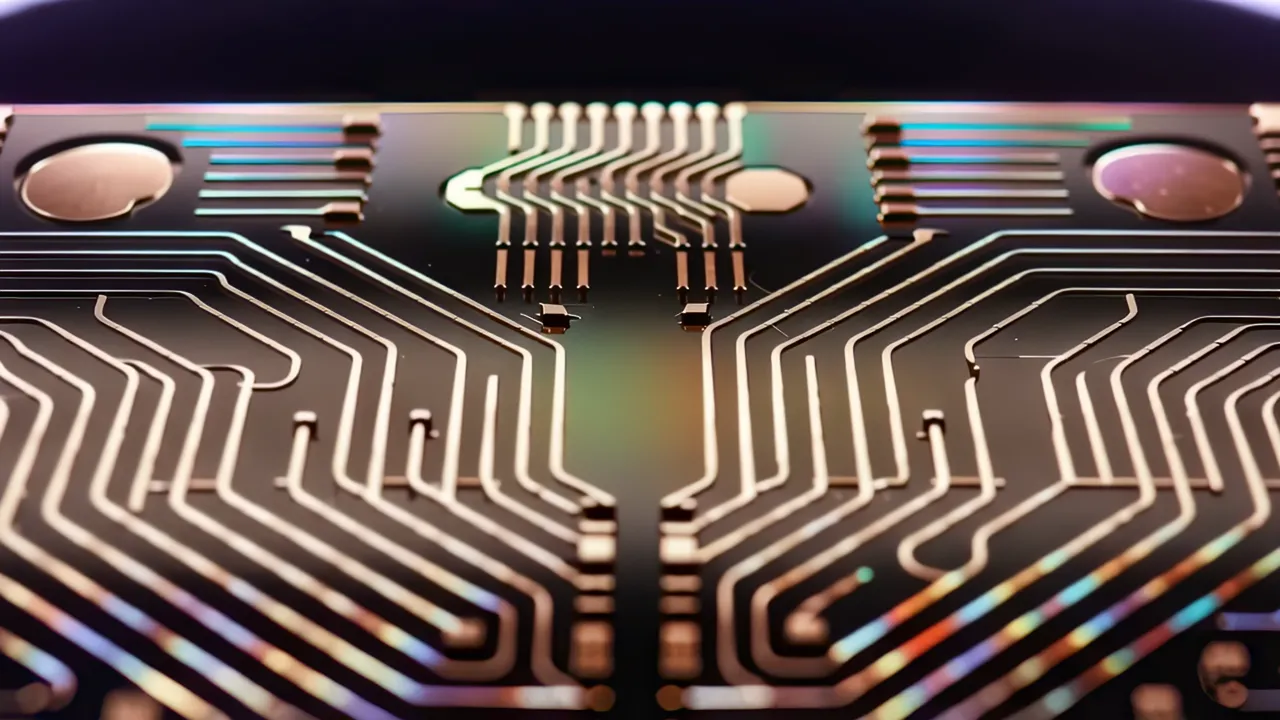 Close-Up of Microprocessor Chip with Intricate Metal Layers