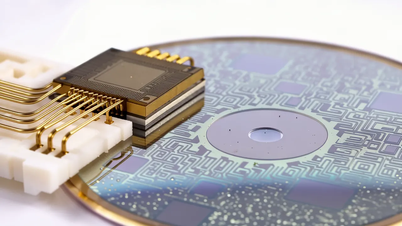Close-Up of Photolithography Mask on Silicon Wafer Surface