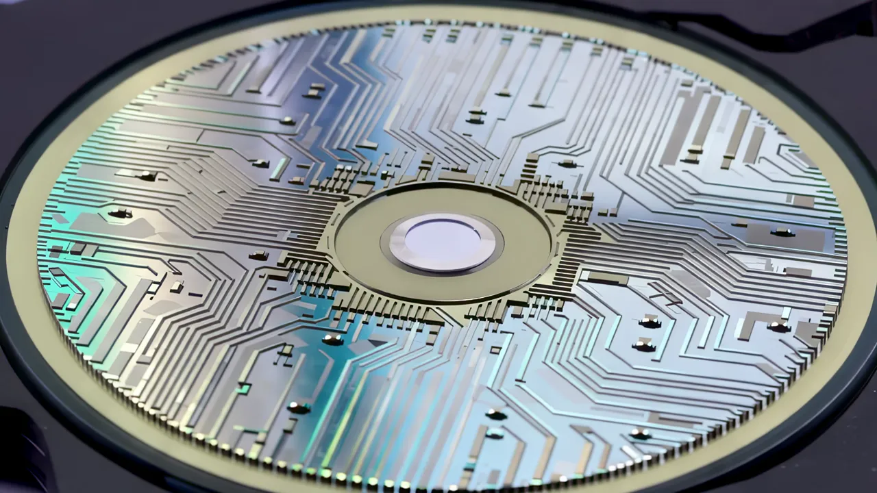 Close-Up of Photolithography Mask Patterns on Silicon Wafer