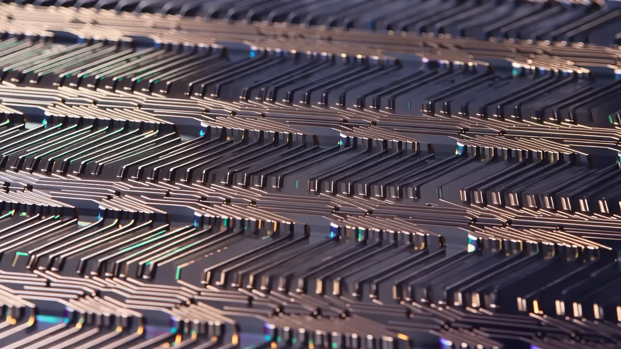 Close-up of Photolithography Mask Patterns on Silicon Wafer