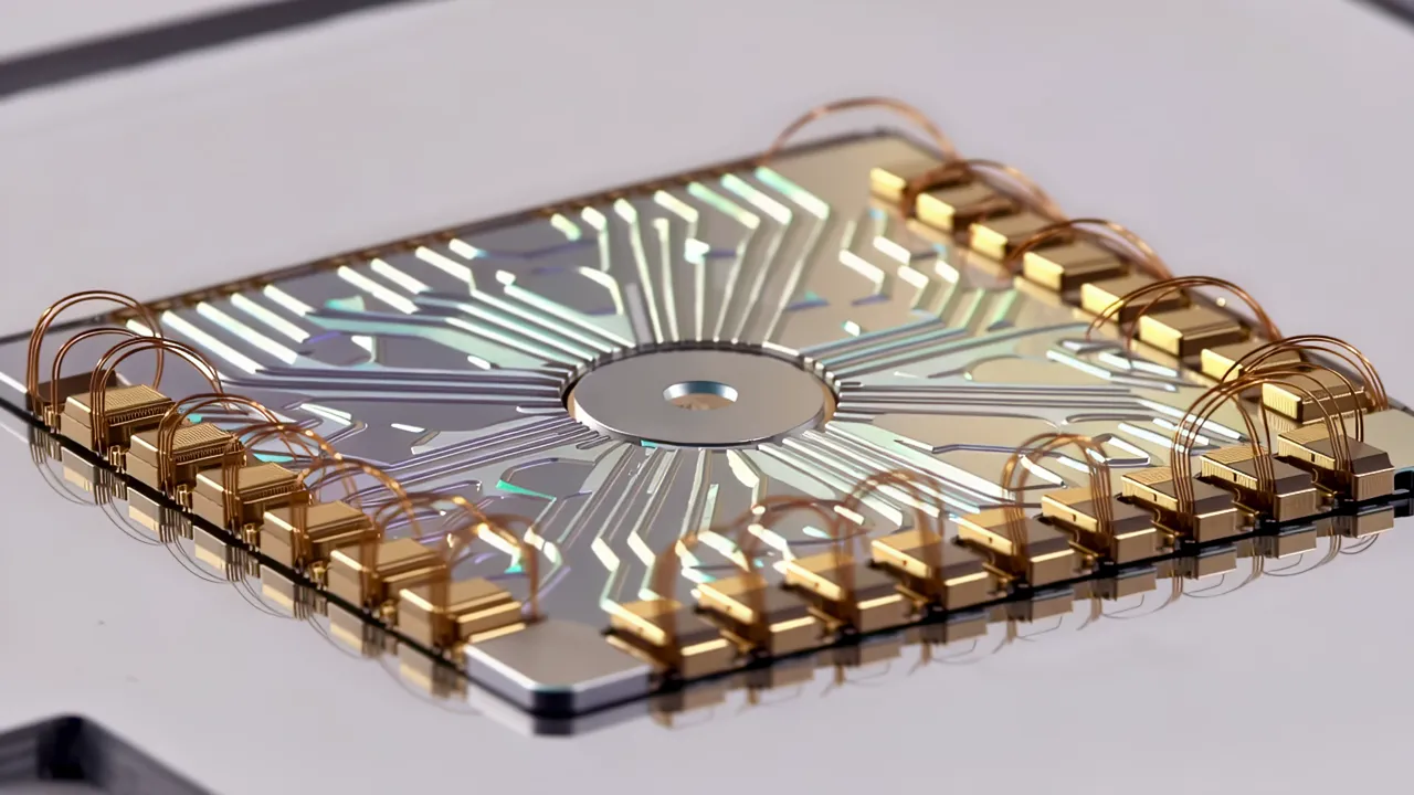 Close-up of Photolithography Mask Patterns on Silicon Wafer
