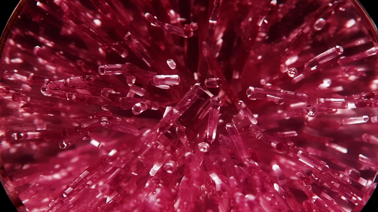 Close-Up of Pink Tourmaline Crystals in Intense Rose Color