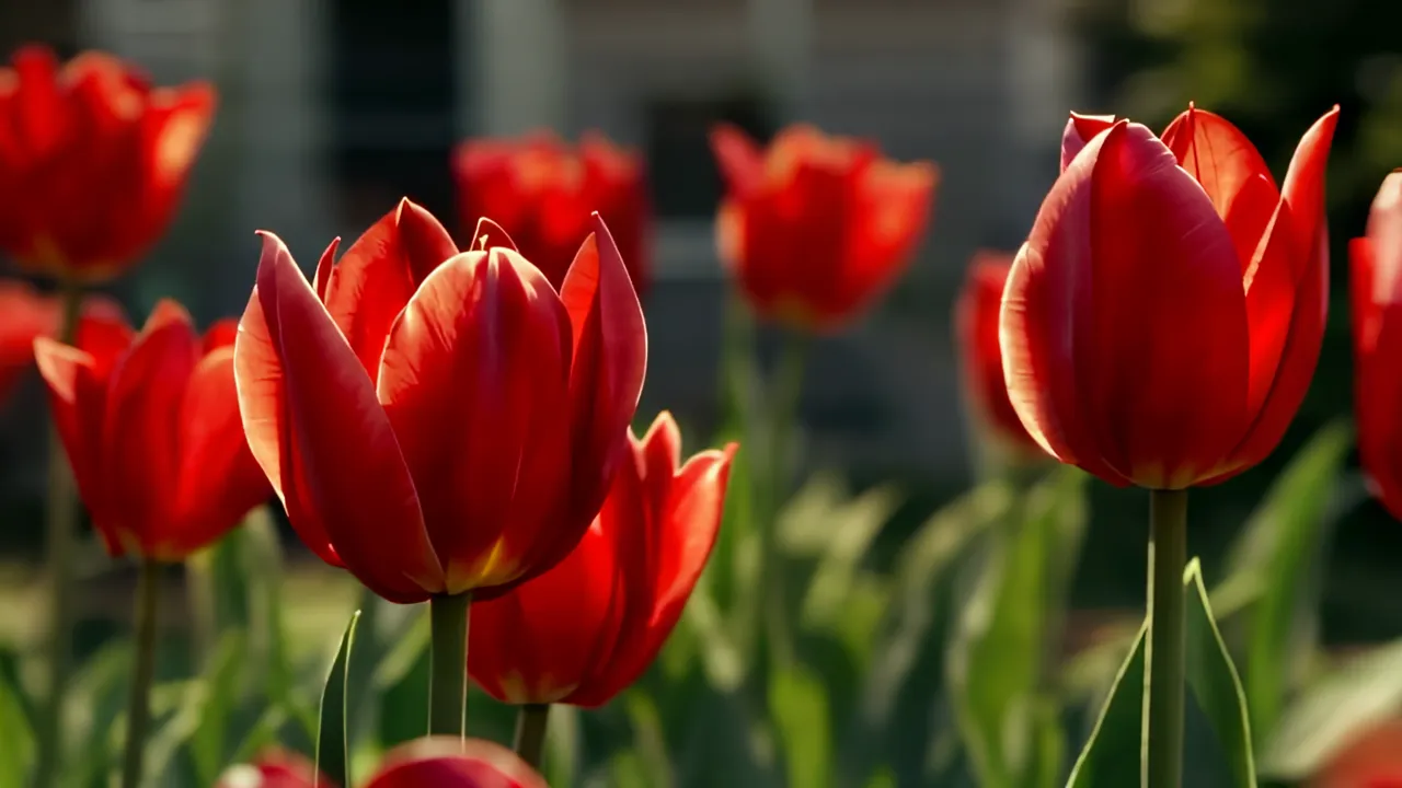 Close-Up of Red Tulip Petals with Translucent Glow