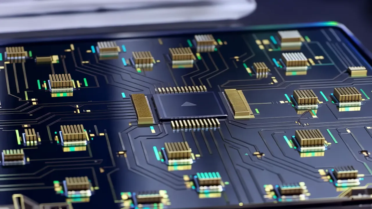 Close-Up of Semiconductor Circuit Traces on a Chip