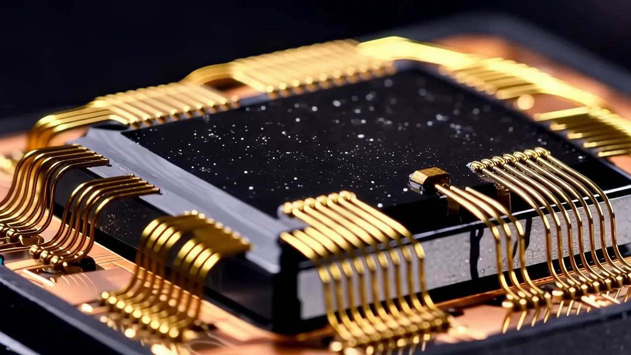 Close-Up of Wire Bonding on Chip Package with Gold Wires
