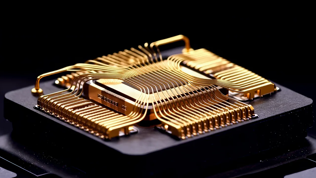 Close-up of Wire Bonding on Microchip with Gold Wires
