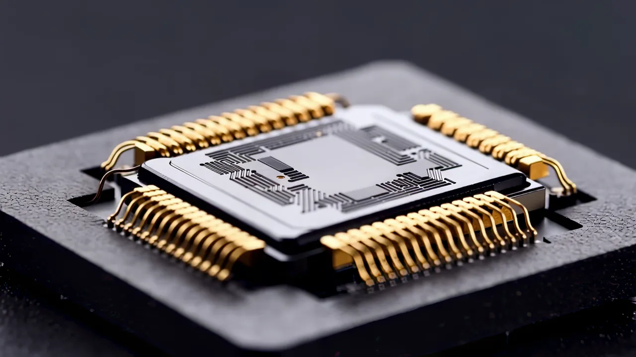 Close-up of Wire Bonding on Microchip with Gold Wires