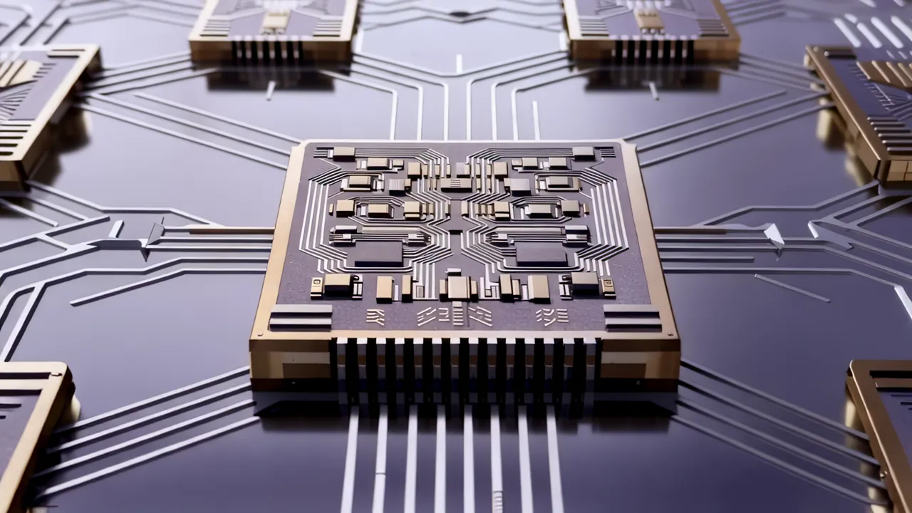 Close-Up View of Circuit Board with Transistors and Routing Layers
