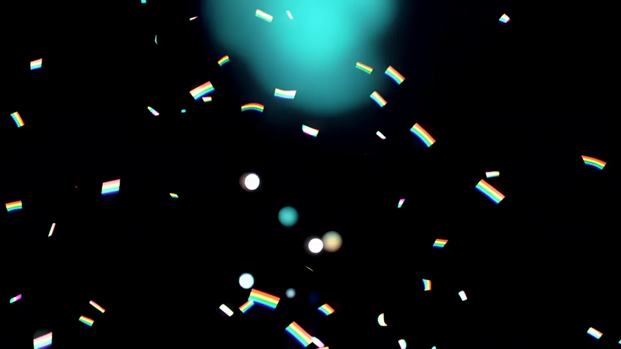 Colorful Floating Light Fragments on Black Background