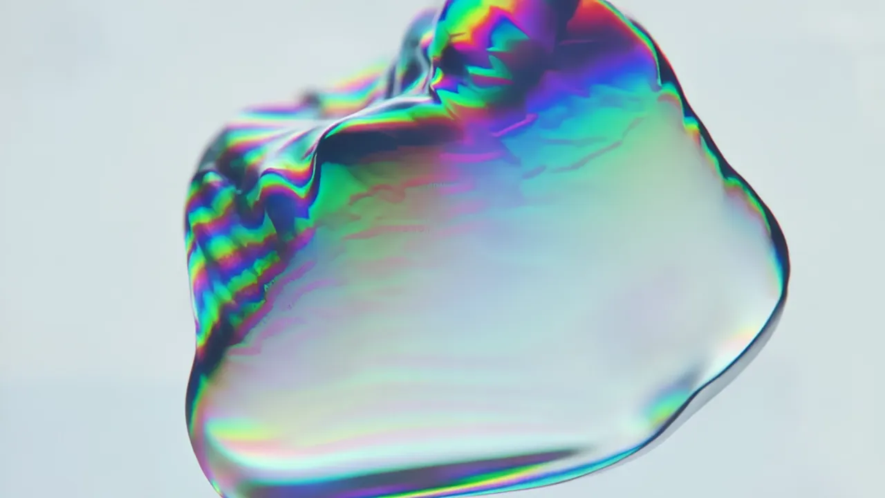 Colorful Iridescent Reflection of a Bubble on Light Surface