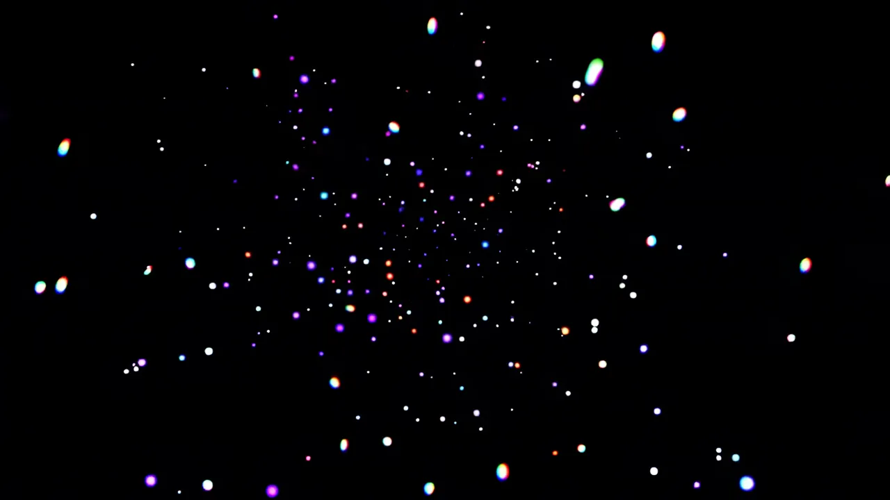 Colorful Light Fragments Falling Through Dark Space