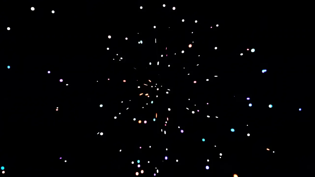 Colorful Light Specks Descending Against a Dark Background