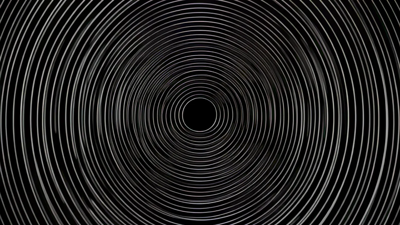 Concentric Oval Rings of Fine Lines on Black Background