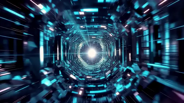 Cosmic Cyan Warp Tunnel with Expanding Energy Effects