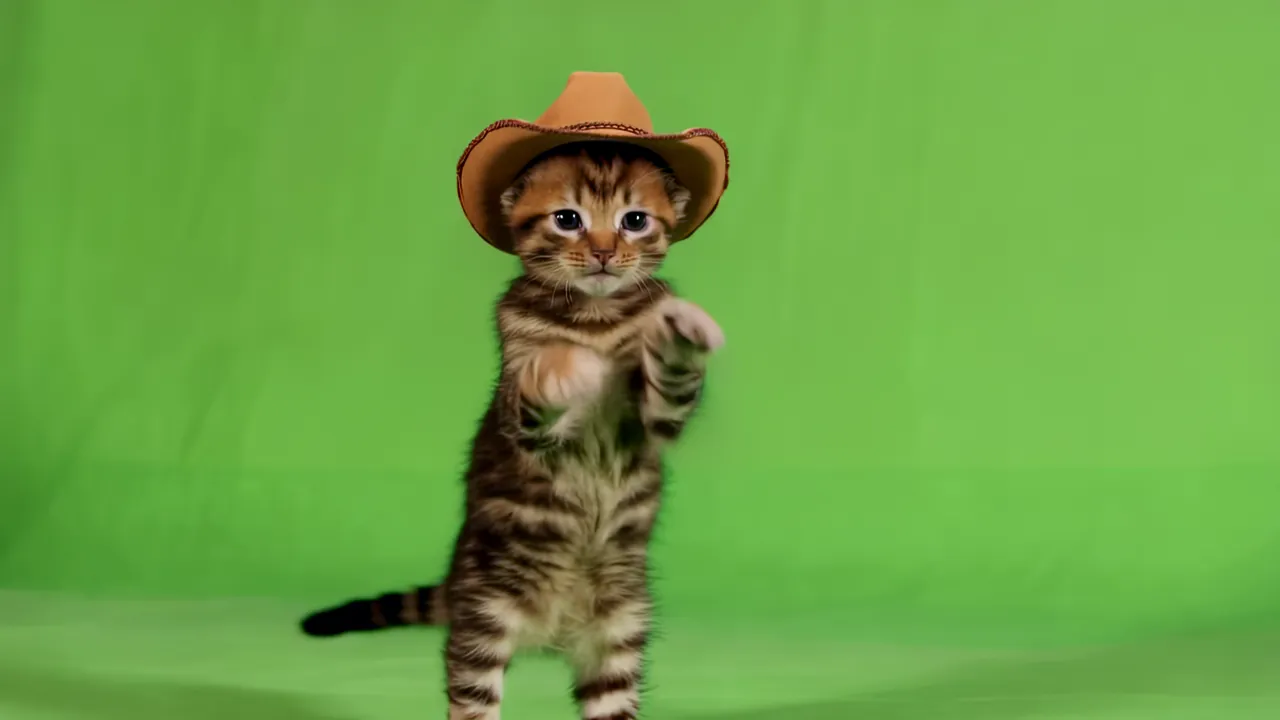Cute Brown Tabby Kitten Standing on Hind Legs with Hat