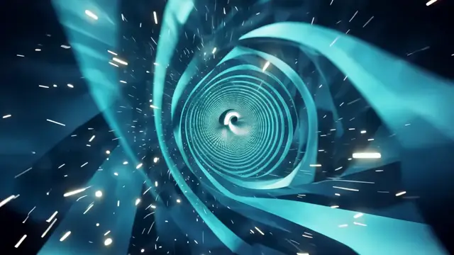 Cyan Abstract Spiraling Tunnel with Glowing Particles