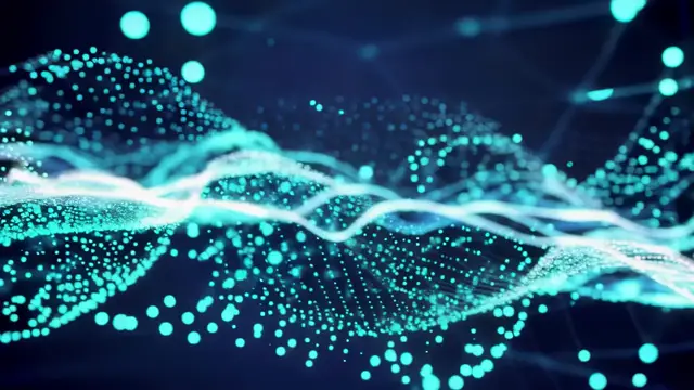 Cyan Cyber Pulsing Energy Waves with Particle Field