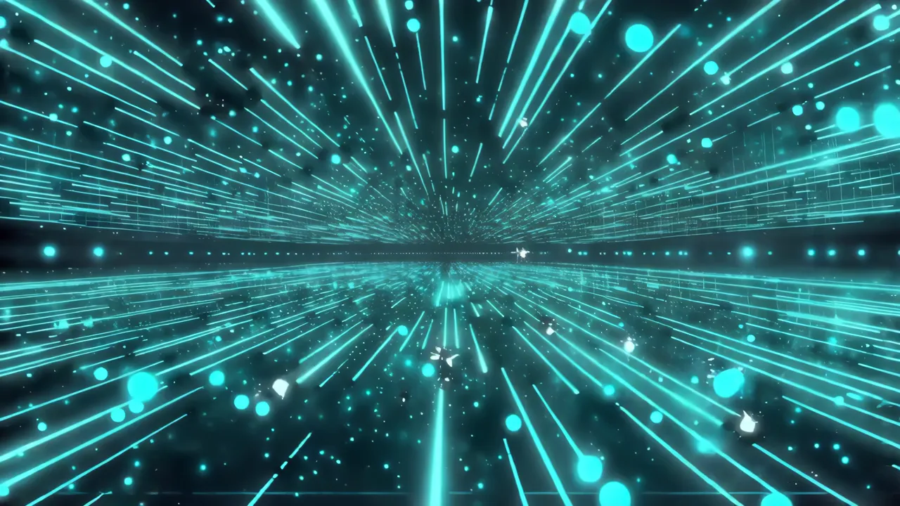 Cyan Cyber Pulsing Lines with Glowing Particles