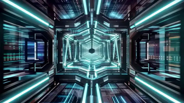 Cyan Cyber Pulsing Tunnel with Neon Illumination