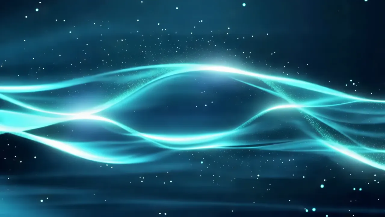 Cyan Pulsing Energy Waves with Glowing Particles