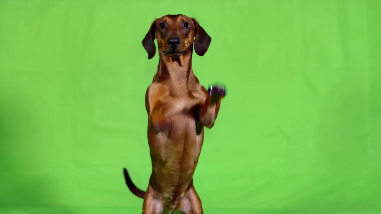 Dachshund Standing Upright on Hind Legs against Green Screen