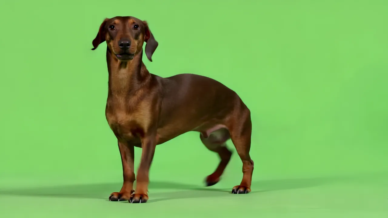Dachshund Standing Upright on Hind Legs in Front of Green Screen