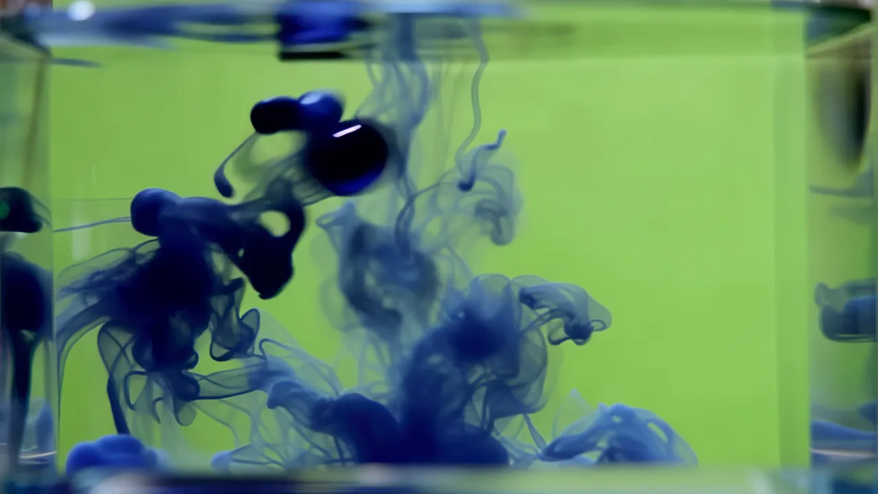 Dark Blue Ink Spreading in Water with Chroma Key Background