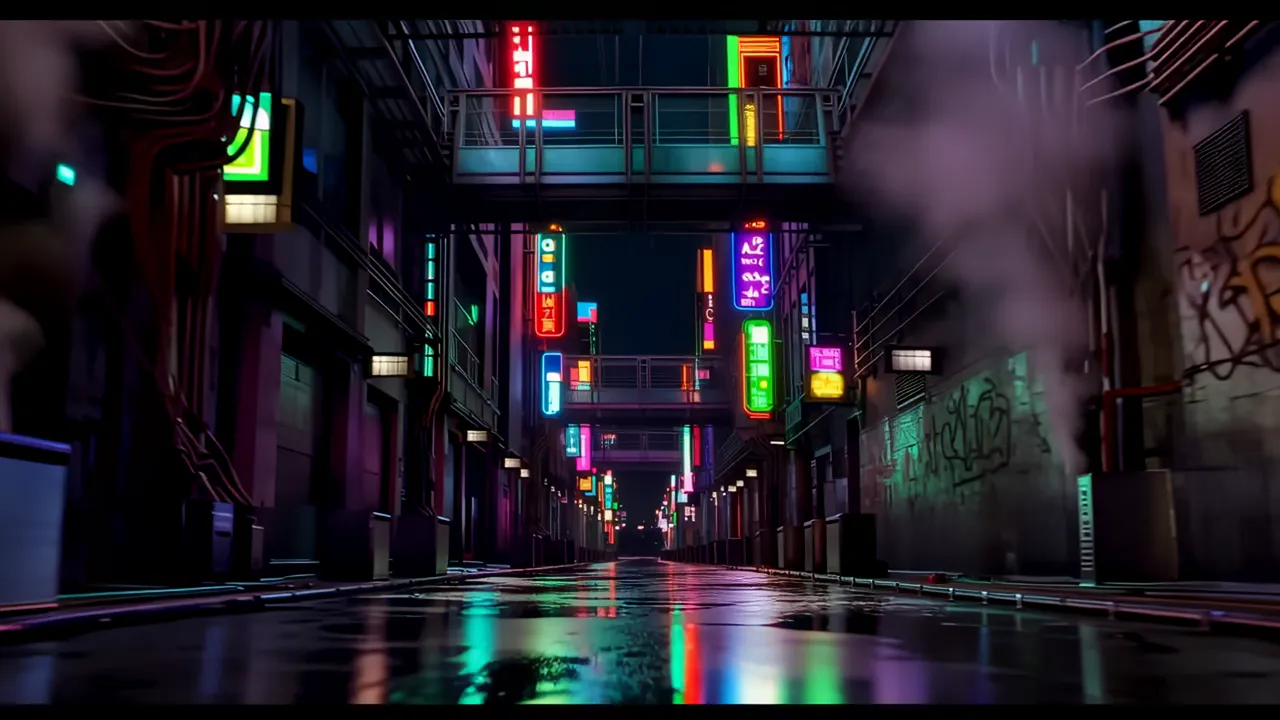 Dark Cyberpunk Back Alley with Neon Lights