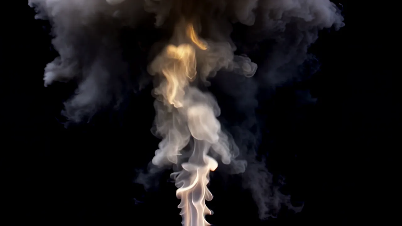 Dark Grey Smoke Rising and Expanding in Black Background