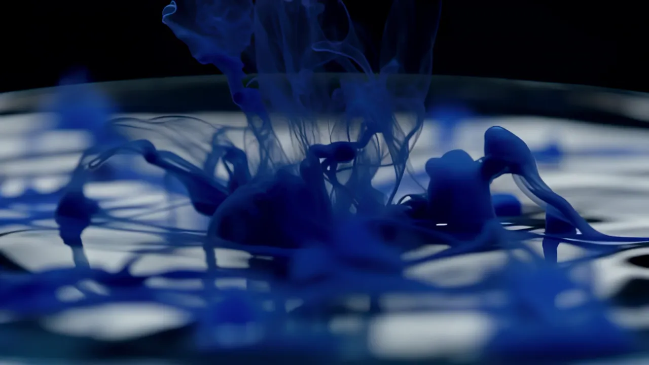 Dark Ink Spreading in Water with Swirling Tendrils