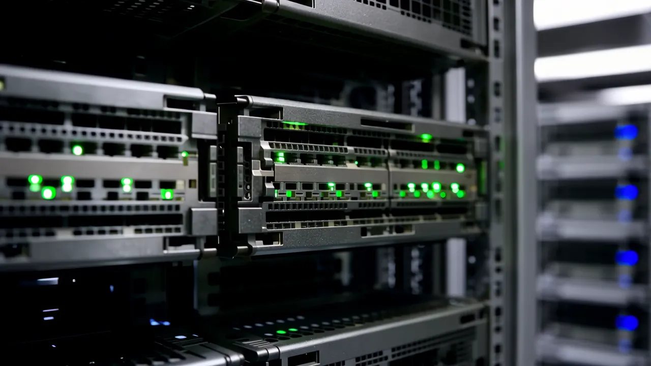 Data Center with Rows of Server Racks