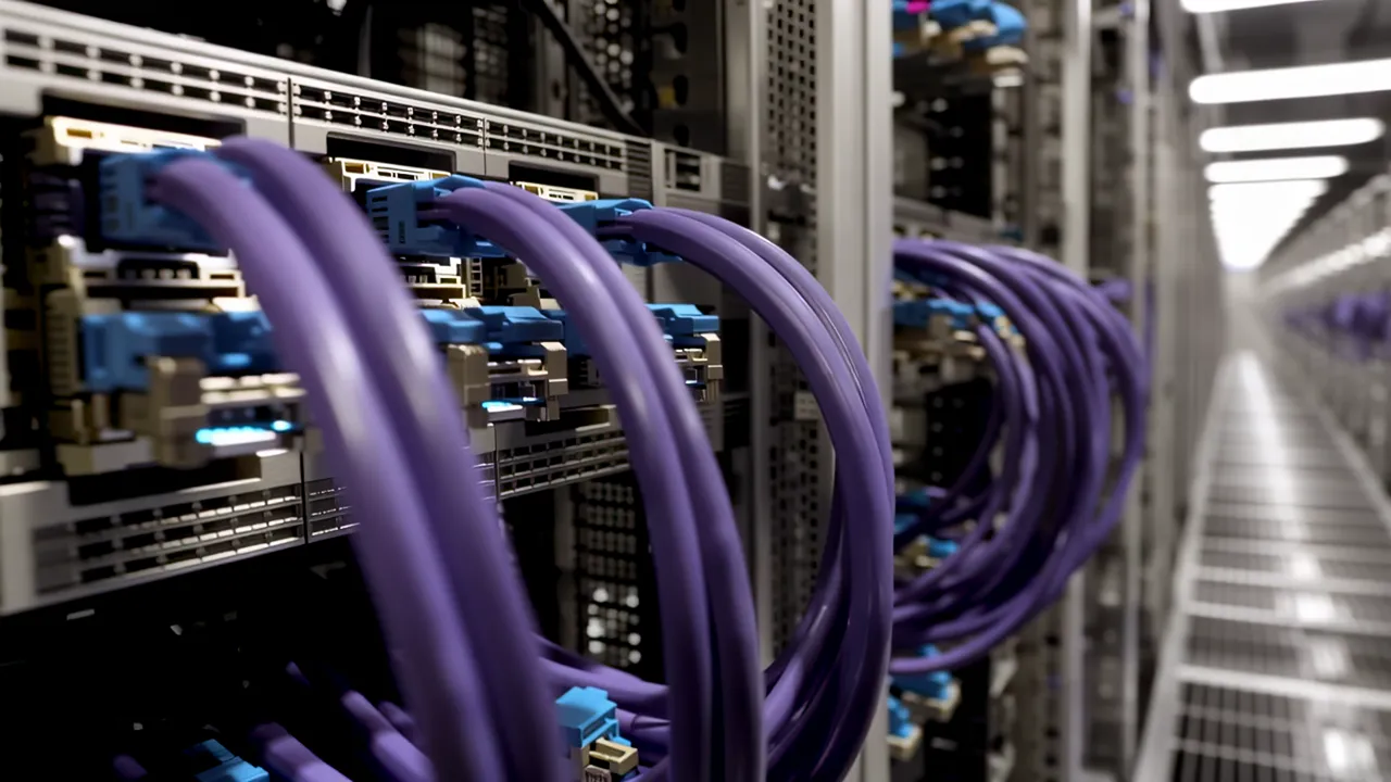 Data Center with Server Racks and Cables
