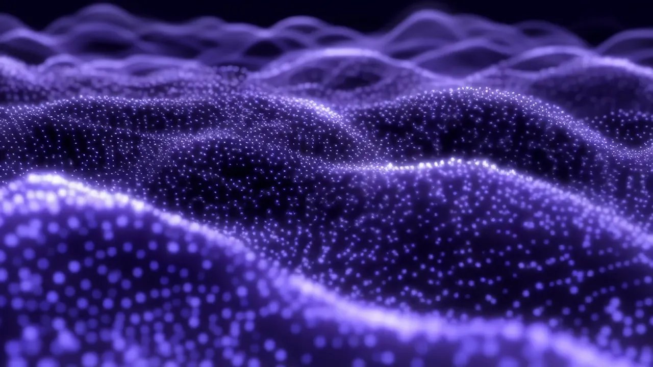 Deep Indigo Cyber Wave-Like Particles with Soft Glow