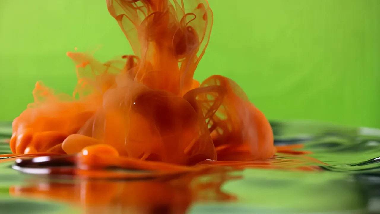 Deep Orange Ink Droplet Expanding in Water