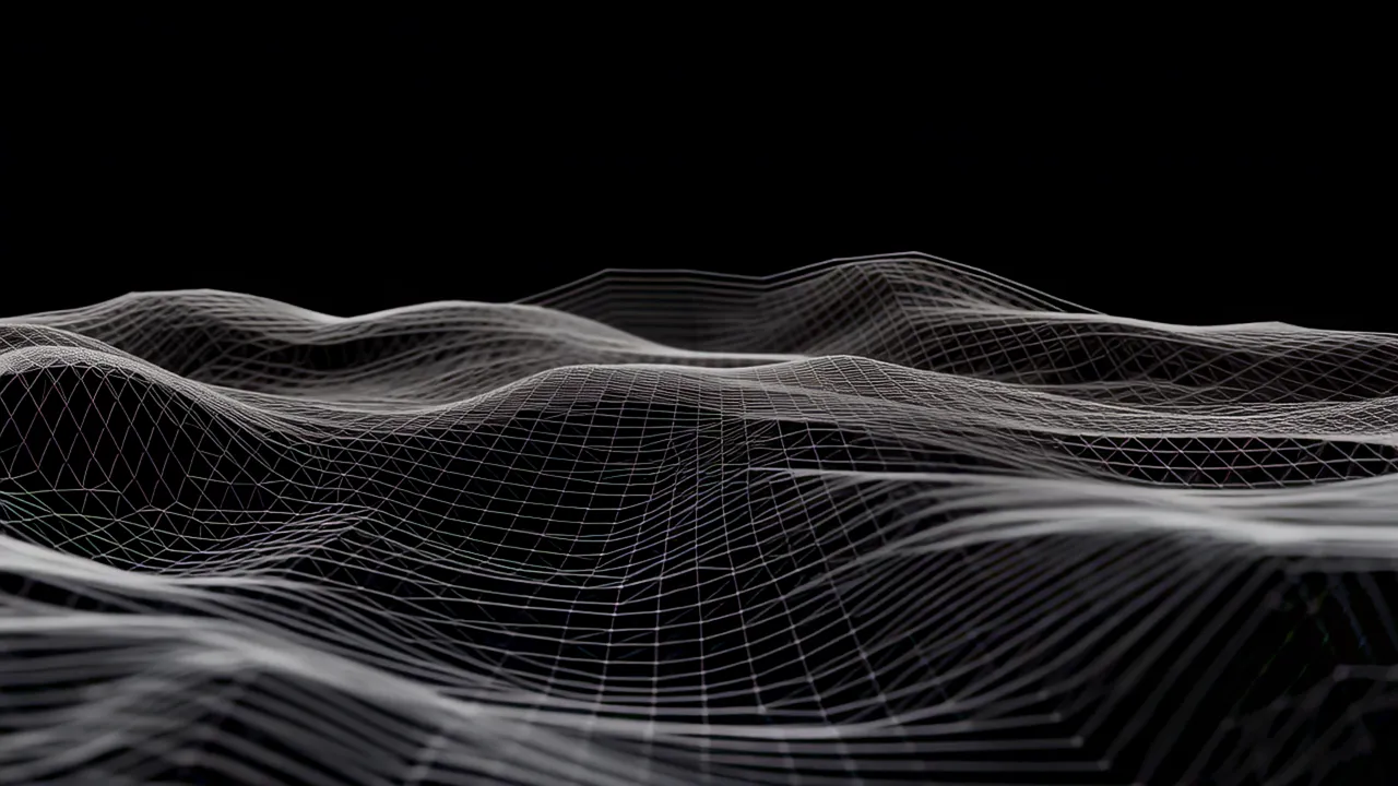 Delicate Wireframe Topographic Surface on Black Background