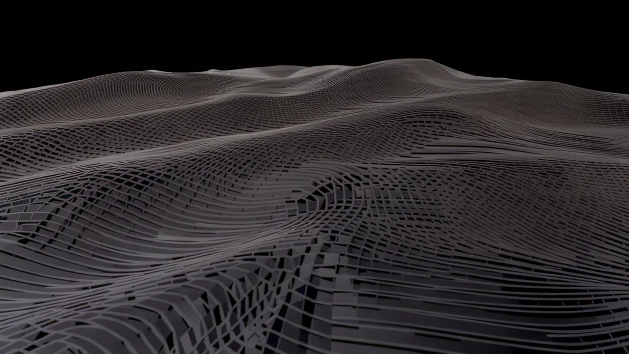 Delicate Wireframe Topographic Surface on Black Background