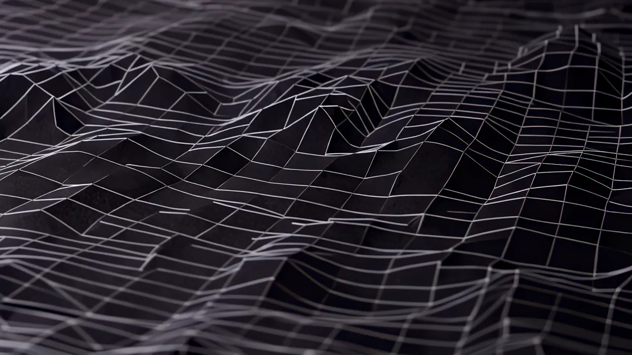 Delicate Wireframe Topographic Surface on Black Background