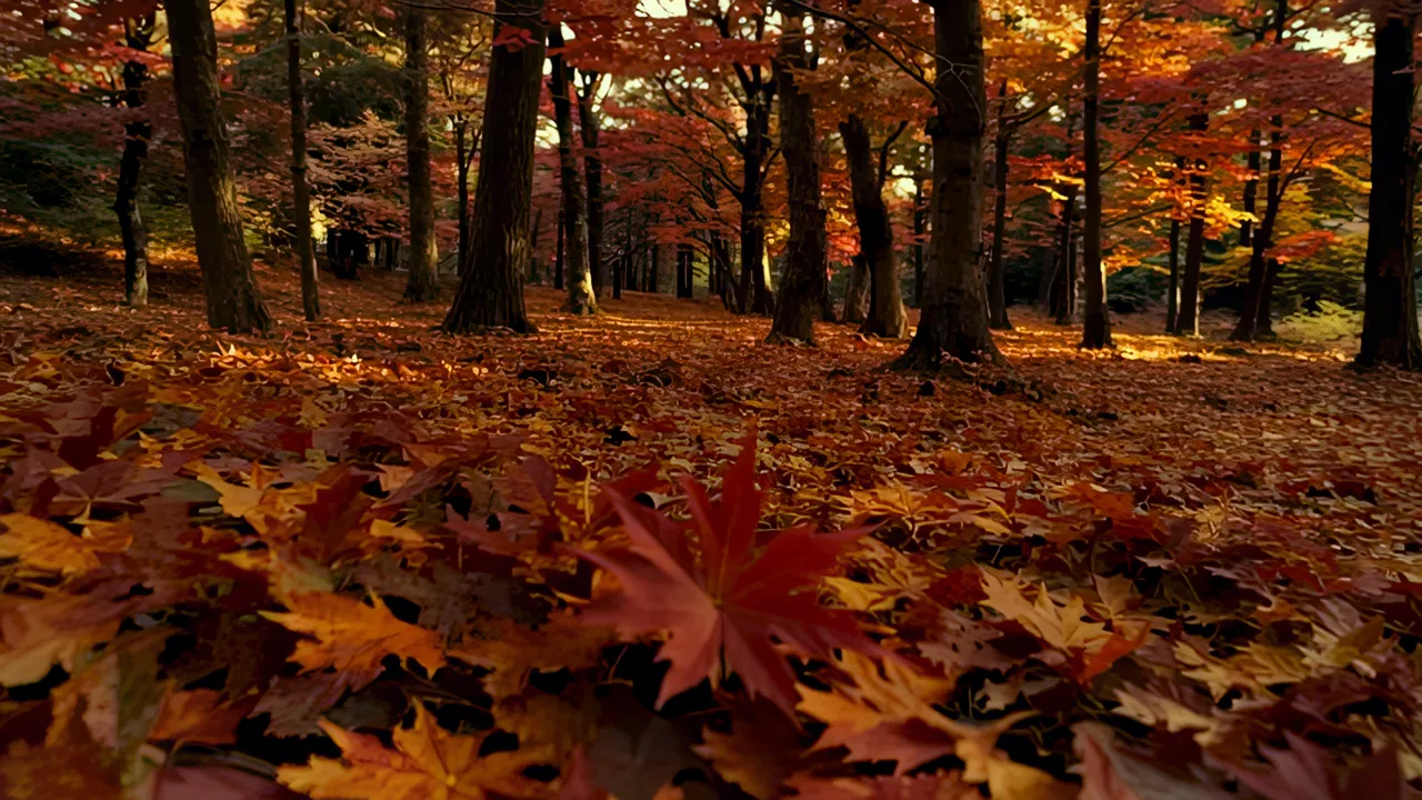 Dense Forest of Japanese Maple Trees in Peak Autumn Color