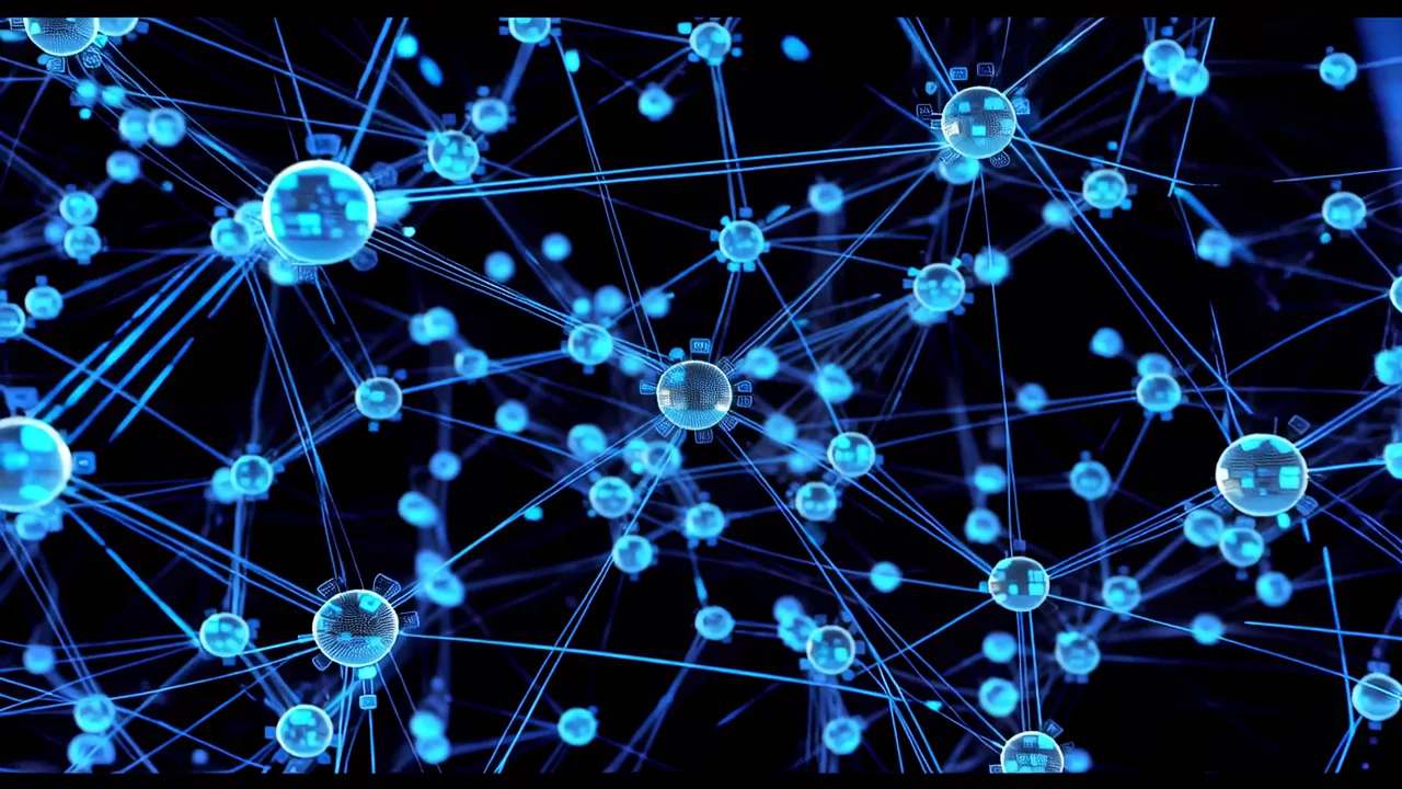 Dense Network of Glowing Blue Data Nodes