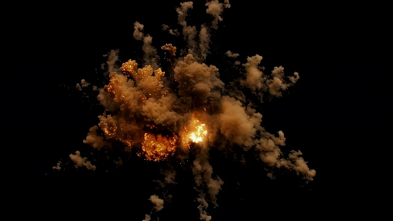 Dense Smoke and Fire Explosion Expanding Outward