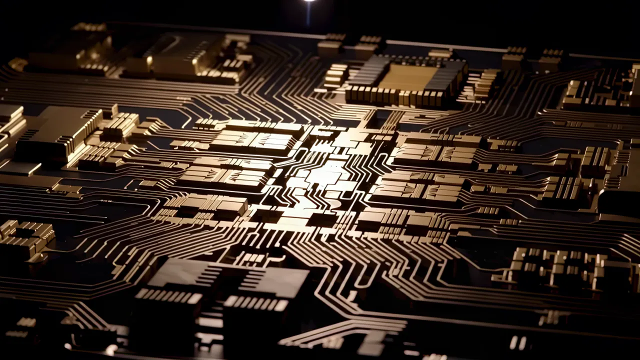 Detailed Close-Up of Circuit Board with Transistors and Metal Layers