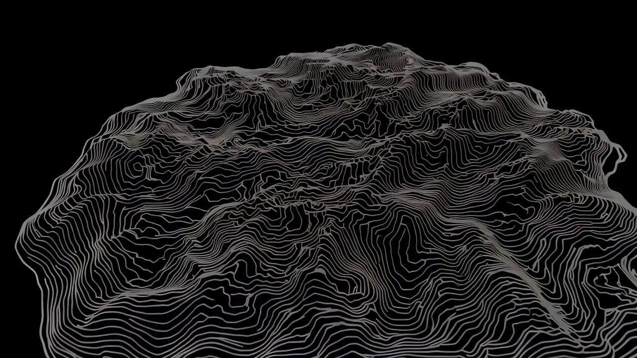 Detailed Terrain Contour Map Against Black Background