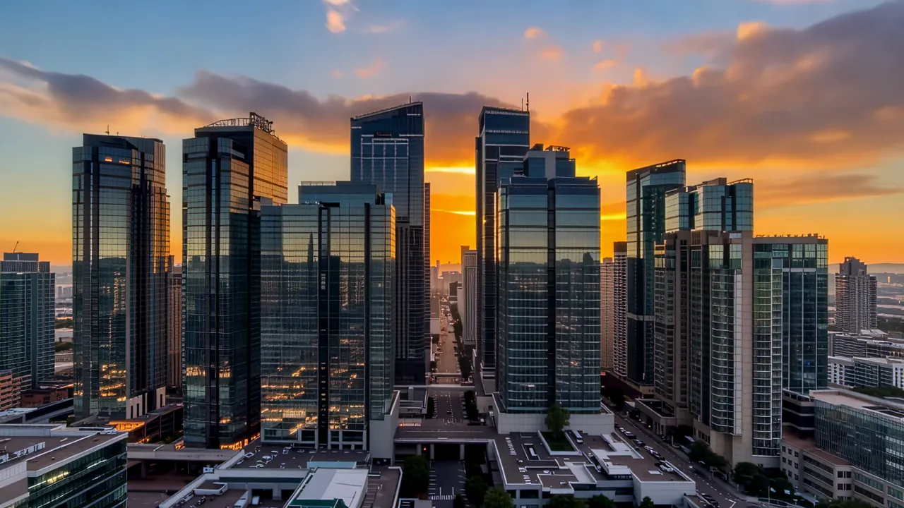Downtown Cityscape with Tall Office Buildings
