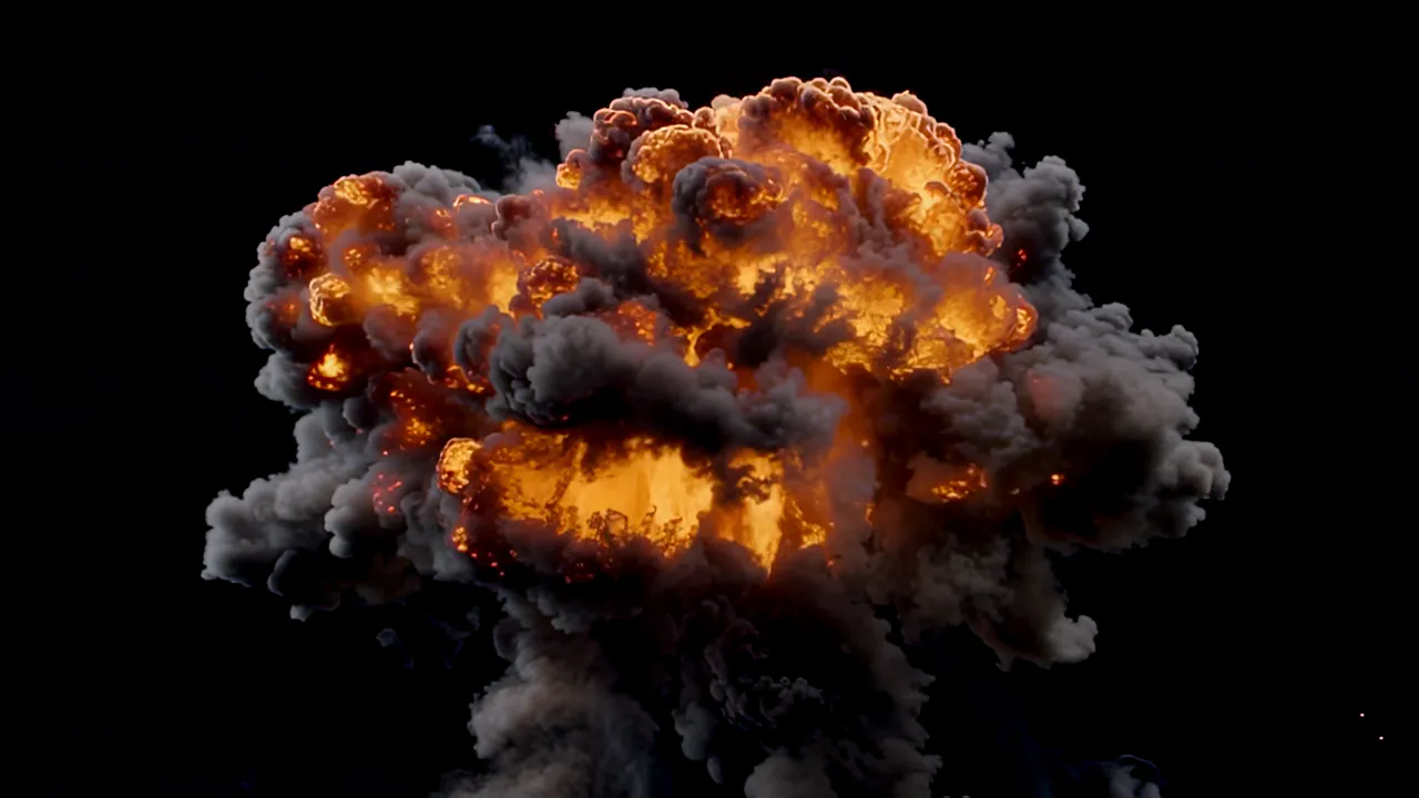 Dramatic Explosion with Bright Fireball and Smoke