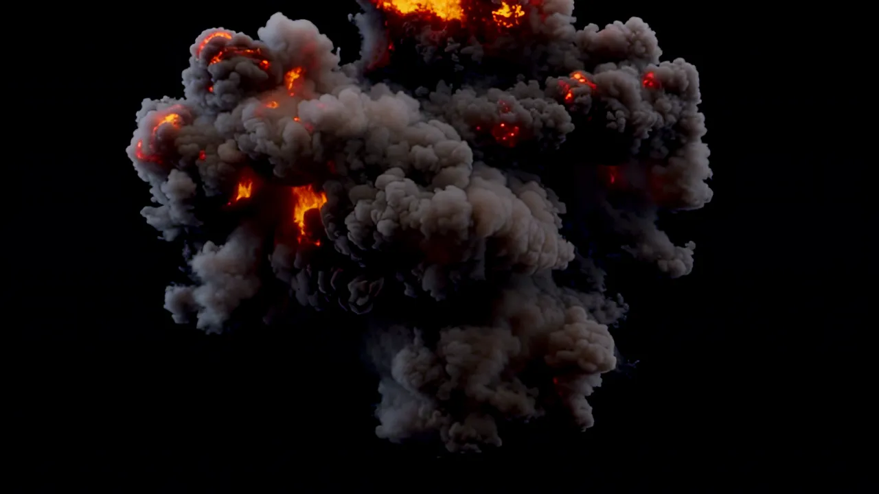 Dramatic Fire and Smoke Explosion Expanding Outwards