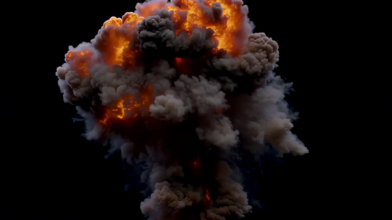 Dramatic Fire Explosion with Expanding Smoke Cloud