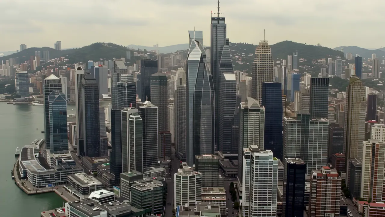 Dramatic Hong Kong Central District Skyscrapers Aerial View