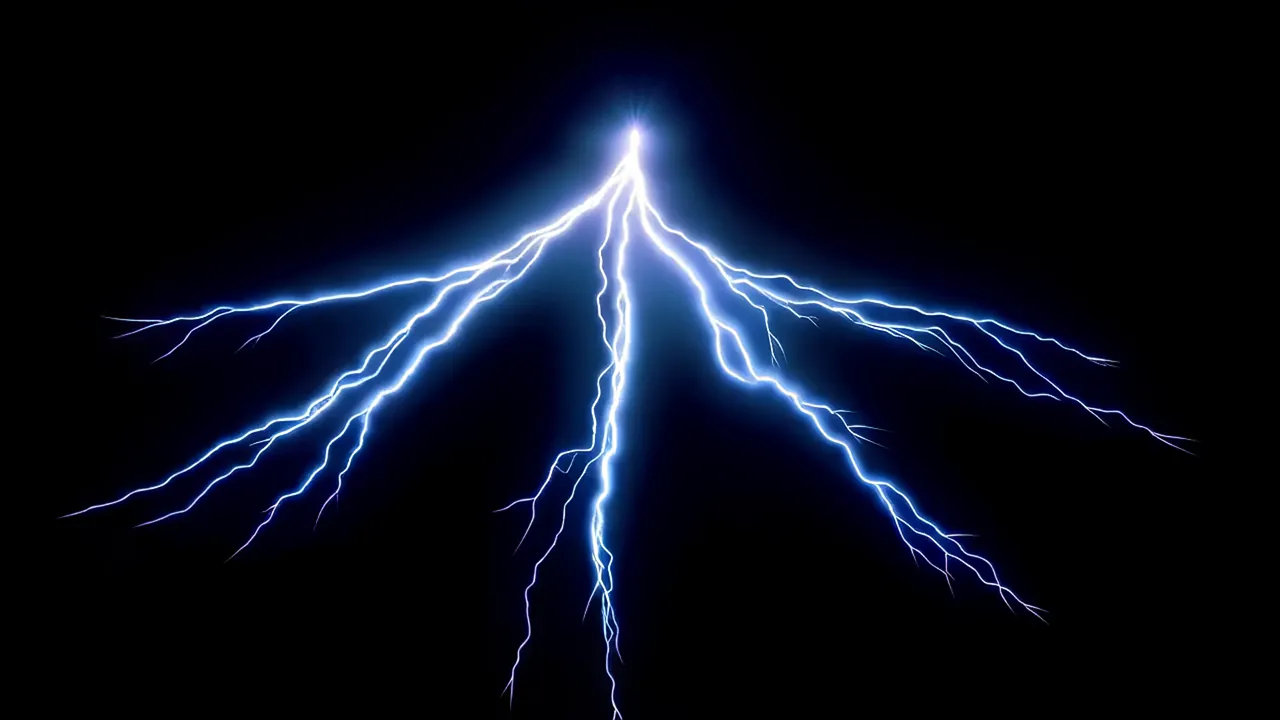 Dramatic Lightning Bolt Splitting into Branches