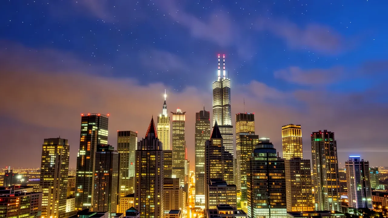 Dramatic Skyline of a City Under Cloudy Skies