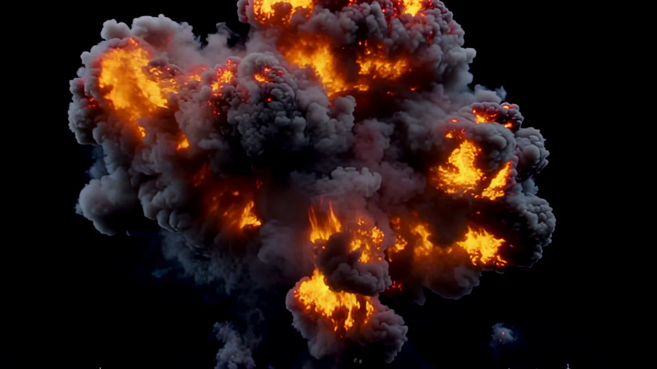 Dramatic Slow-Motion Explosion Fireball with Smoke